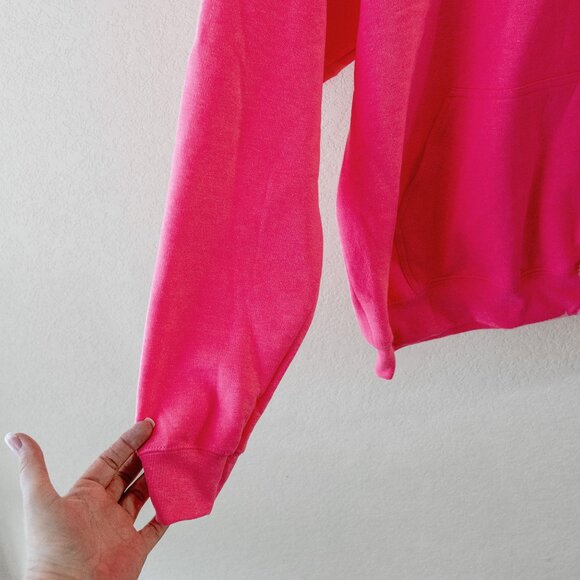 NWOT Gildan Safety Pink Hoodie Pullover Sweatshirt Sz L Heavy Blend Fleece - Picture 5 of 7